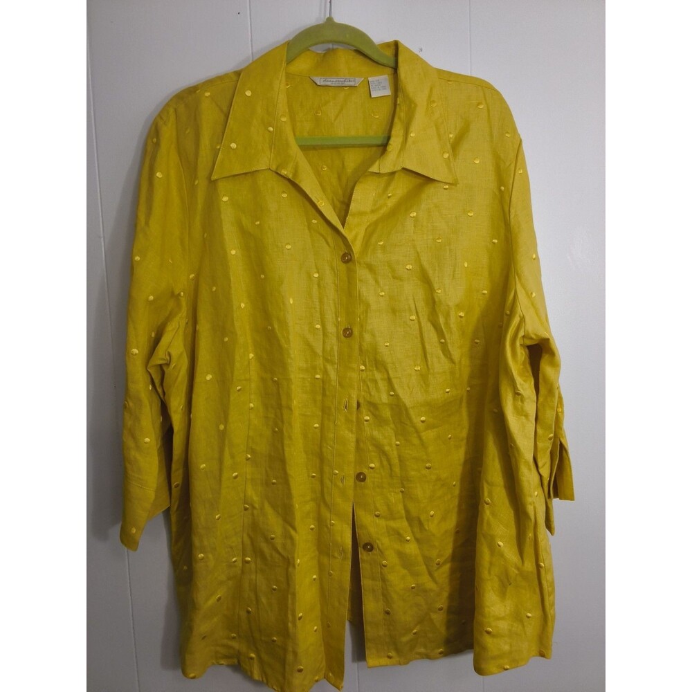 Deane & White Women Linen Button Down Blouse Mustard Colored 3X